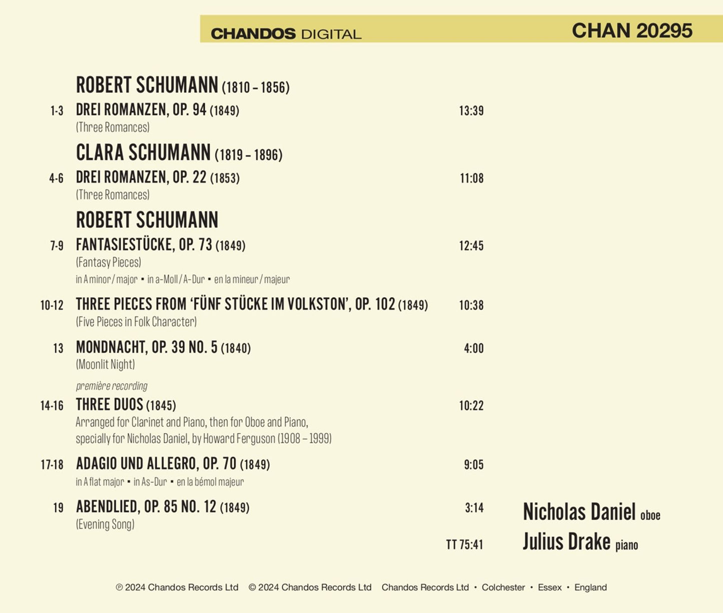 Robert & Clara Schumann: Works for Oboe & Piano