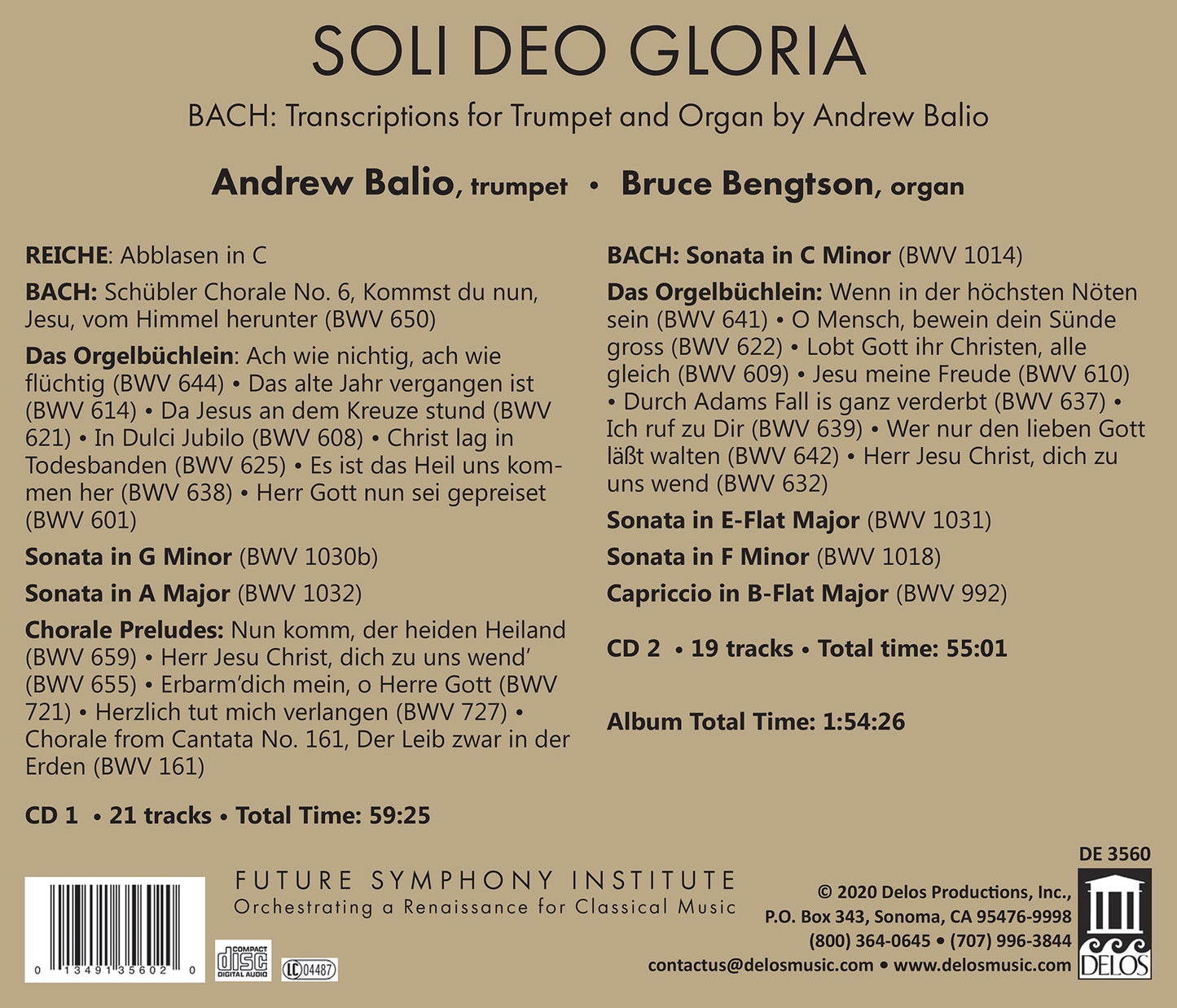 Bach: Soli Deo Gloria / Andrew Balio, Bruce Bengtson