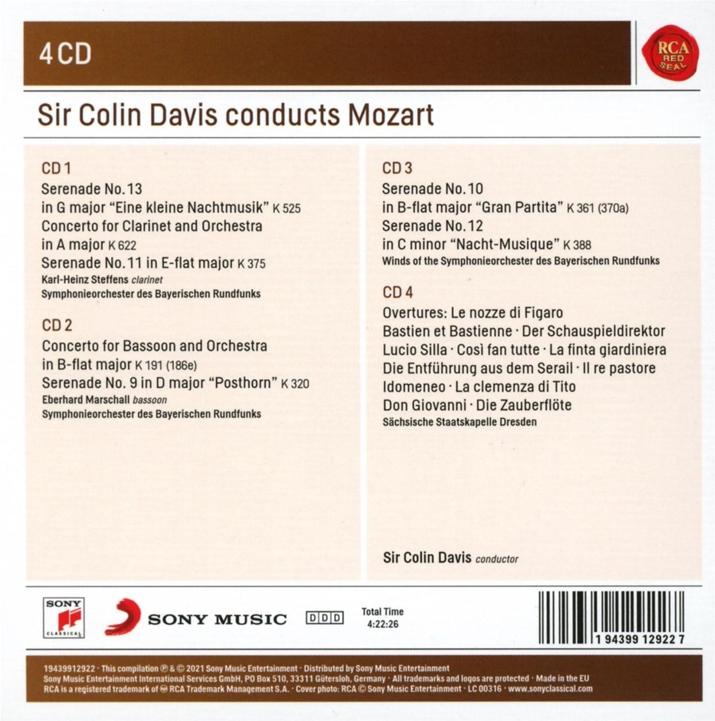 Sir Colin Davis Conducts Mozart Serenades & Overtures (Sony Sir Colin Davis, Symphonieorchester Des Bayerischen Rundfunks, Sachsische Staatskapelle Dresden