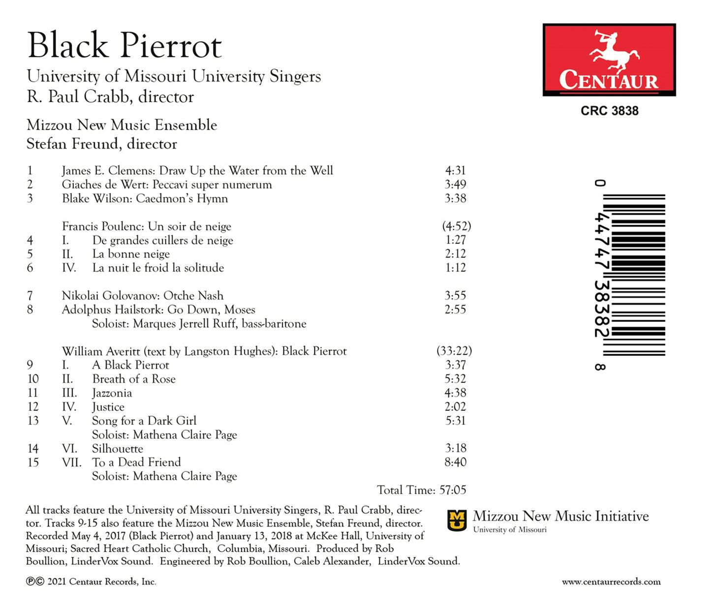 Black Pierrot University Of Missouri Singers, Crabb, Mizzou New Music Ensemble, Freund