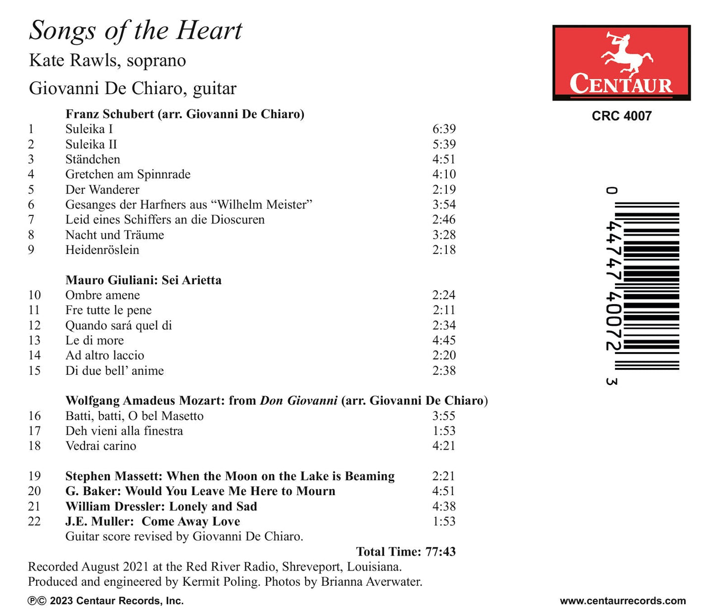 Songs Of The Heart Kate Rawls, Giovanni De Chiaro