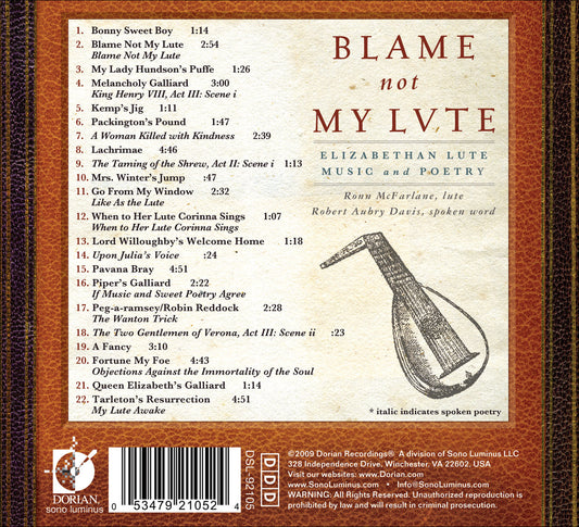 Blame not my Lute: Elizabethan Lute Music and Poetry