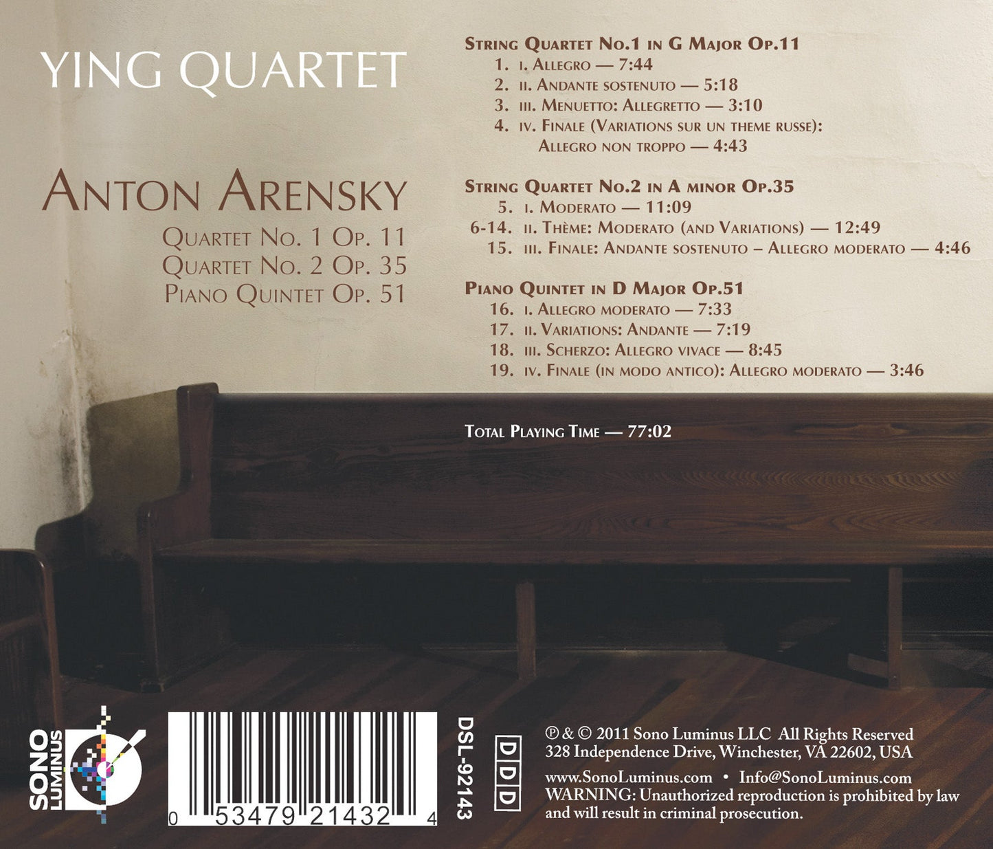 Arensky: String Quartets Nos. 1 & 2 - Piano Quintet