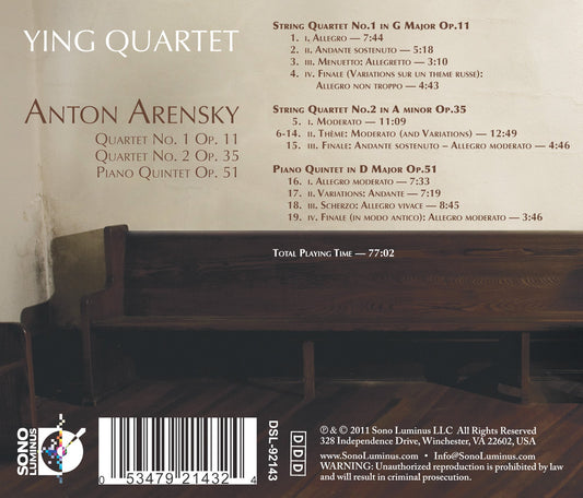 Arensky: String Quartets Nos. 1 & 2 - Piano Quintet