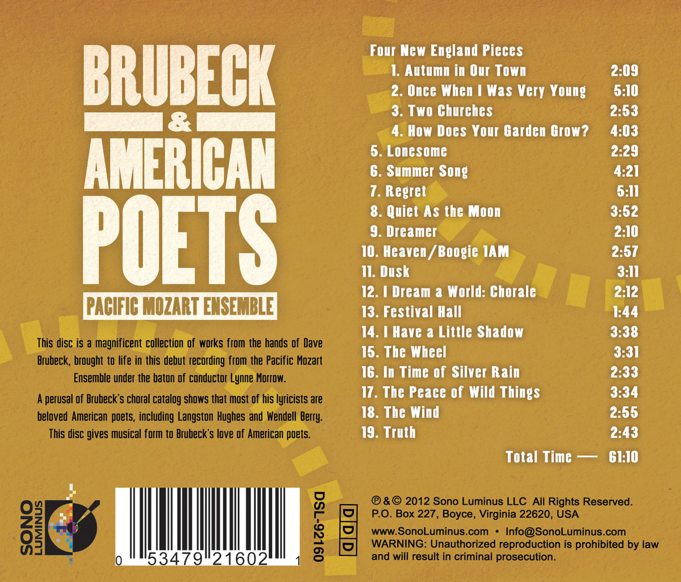 Brubeck & American Poets: Pacific Mozart Ensemble