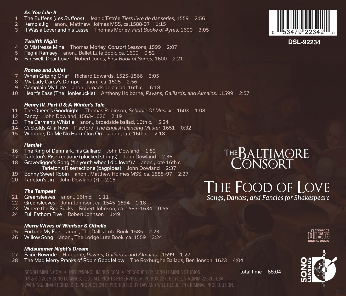 The Food of Love: Songs, Dances, and Fancies for Shakespeare