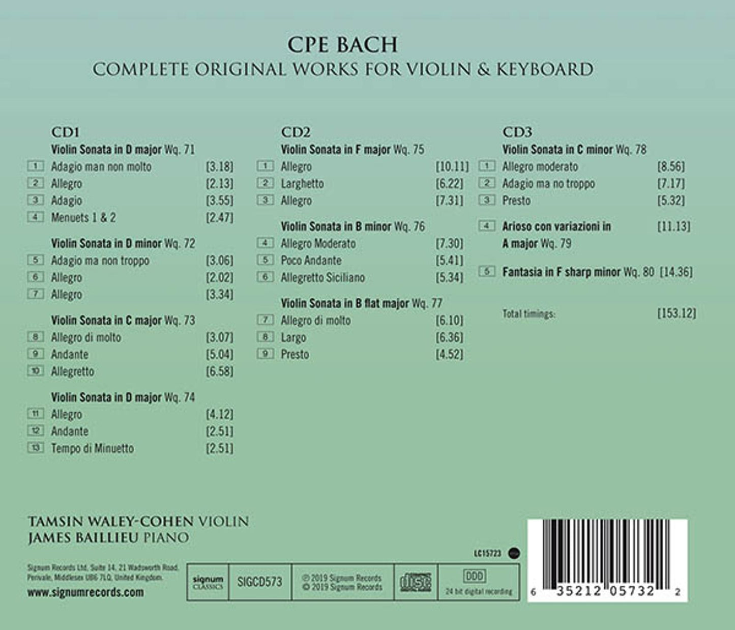 C.P.E Bach: Complete Original Works for Violin and Keyboard