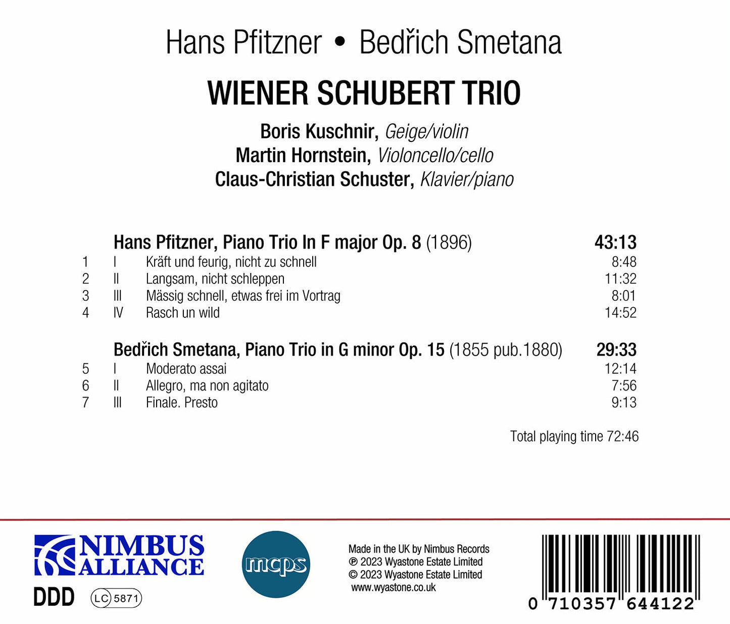 Pfitzner & Smetana: Works for Piano Trio
