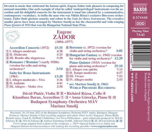 Zador: Piano Quintet (arr. M. Smolij for piano & strings); A