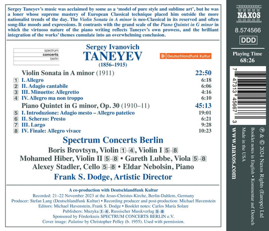 Taneyev: Violin Sonata; Piano Quintet, Op. 30