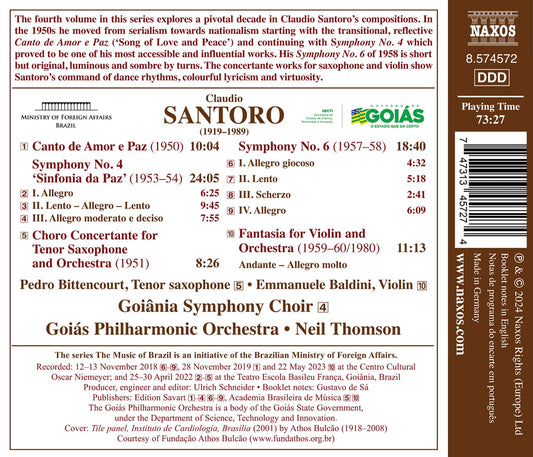 Santoro: Symphony No. 4 & 6; Choro Concertante for Saxophone