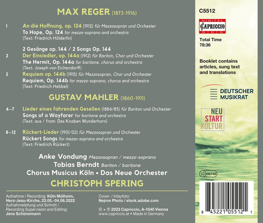 Reger: Requiem; Mahler: Orchestral Songs