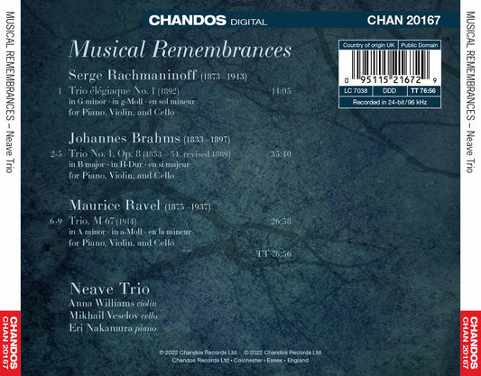 Rachmaninoff, Brahms & Ravel: Musical Remembrances - Piano T
