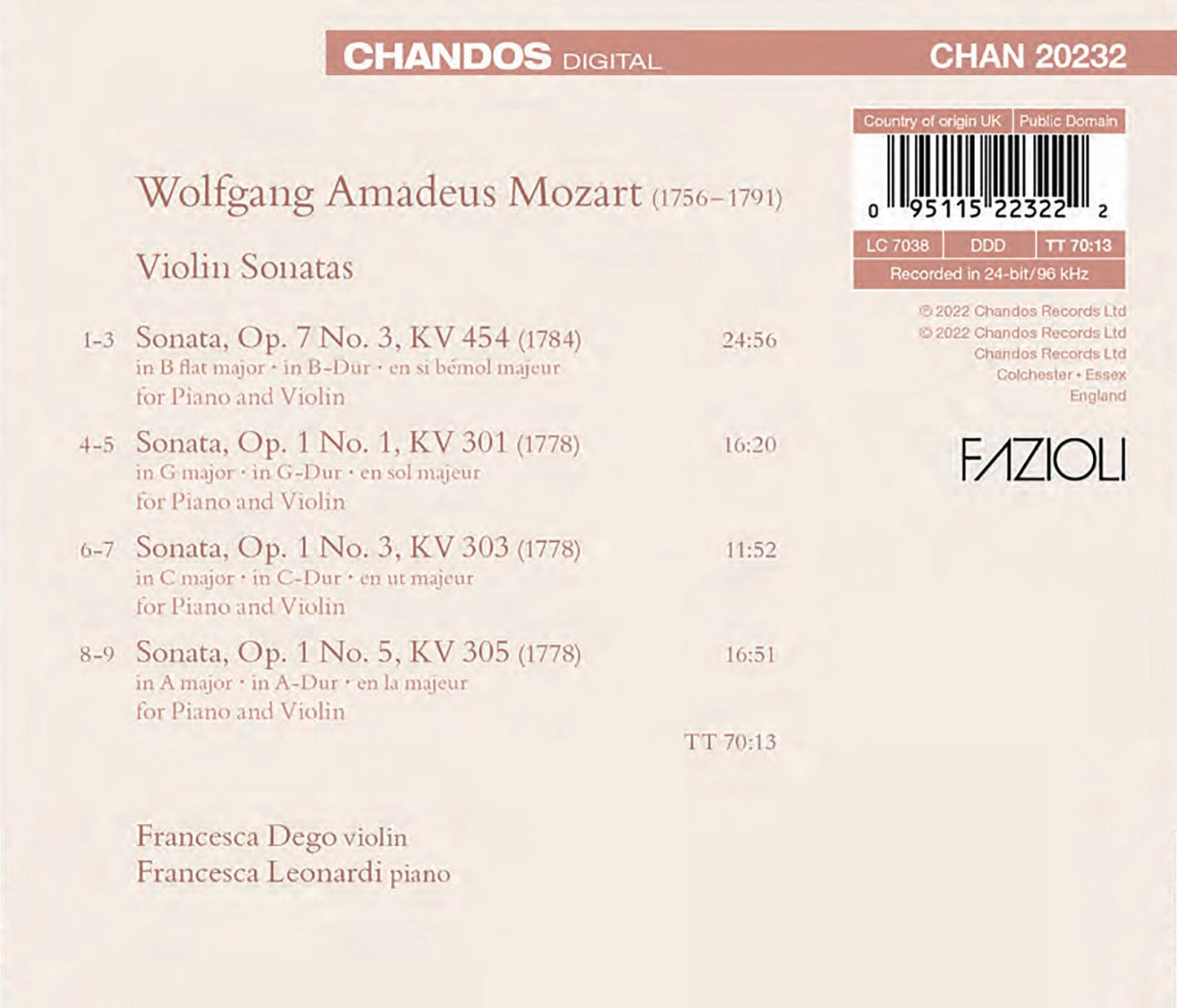 Mozart: Violin Sonatas Kv301, Kv303, Kv305, Kv454