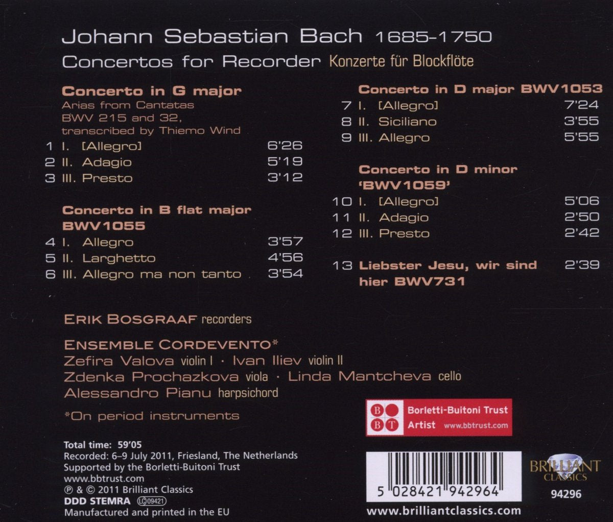 Bach: Concertos for Recorder