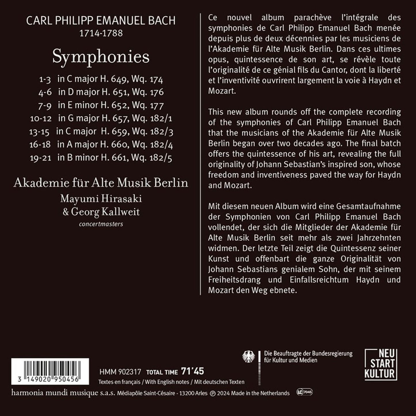 C.P.E. BACH: SYMPHONIES - FROM BERLIN TO HAMBURG
