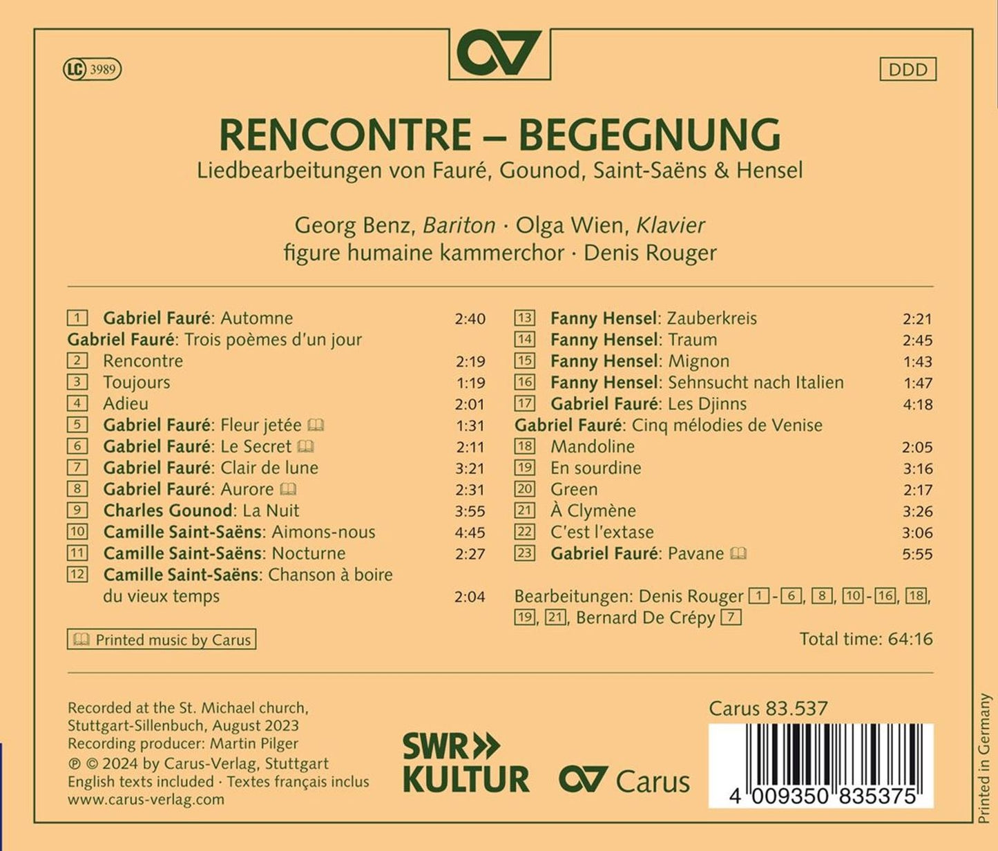 Faure, Gounod, Saint-Saens & Hense: RencOntre – Begegnung