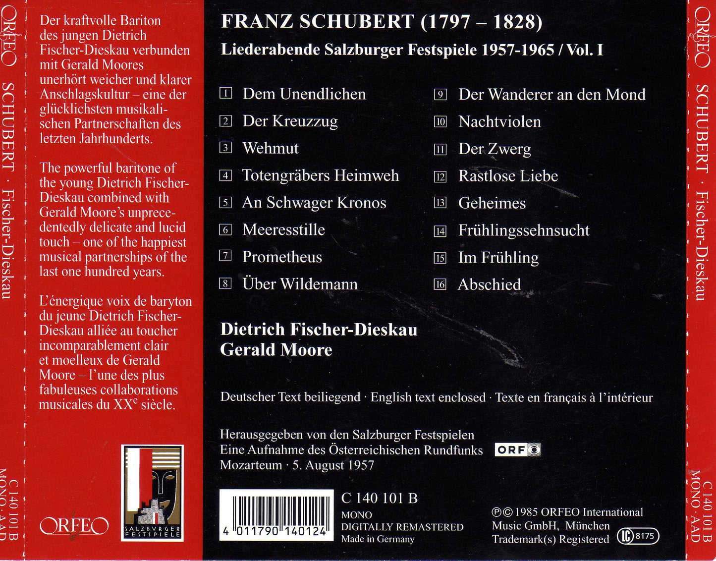 Schubert: Vocal Works, Vol 1 (Live)
