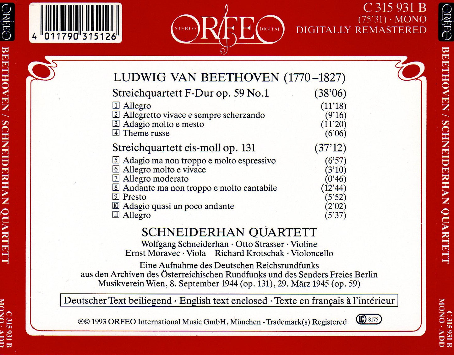 Beethoven: String Quartets Nos. 7 & 14