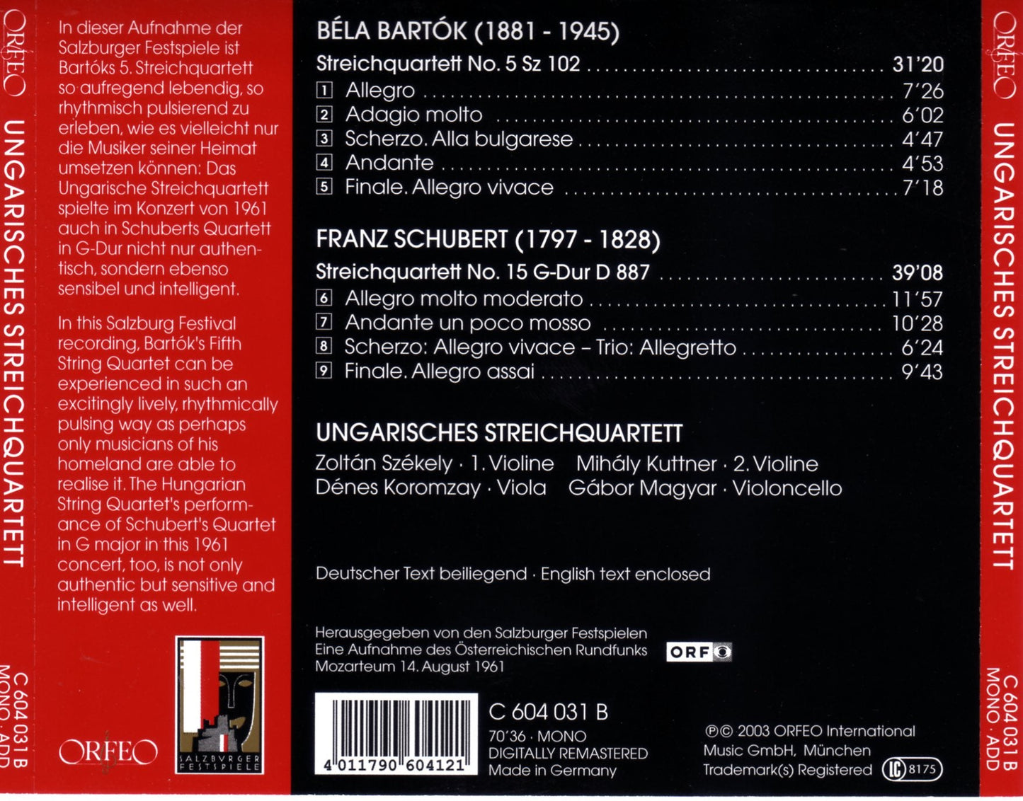 Bartók: String Quartet No. 5 - Schubert: String Quartet No.