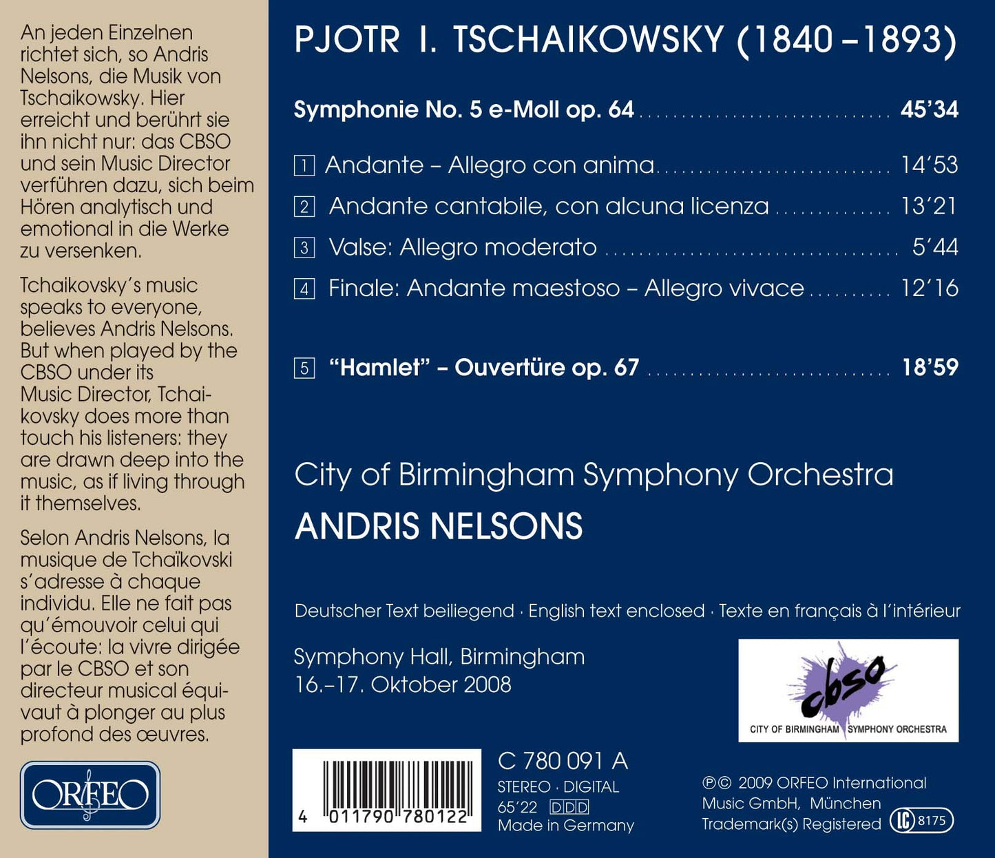 Tchaikovsky: Symphony No. 5 & Hamlet Overture