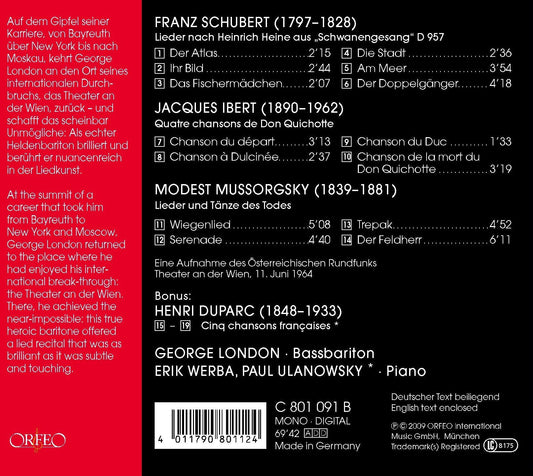 Schubert: Heine-Lieder - Ibert: Chansons de Don Quichitte -