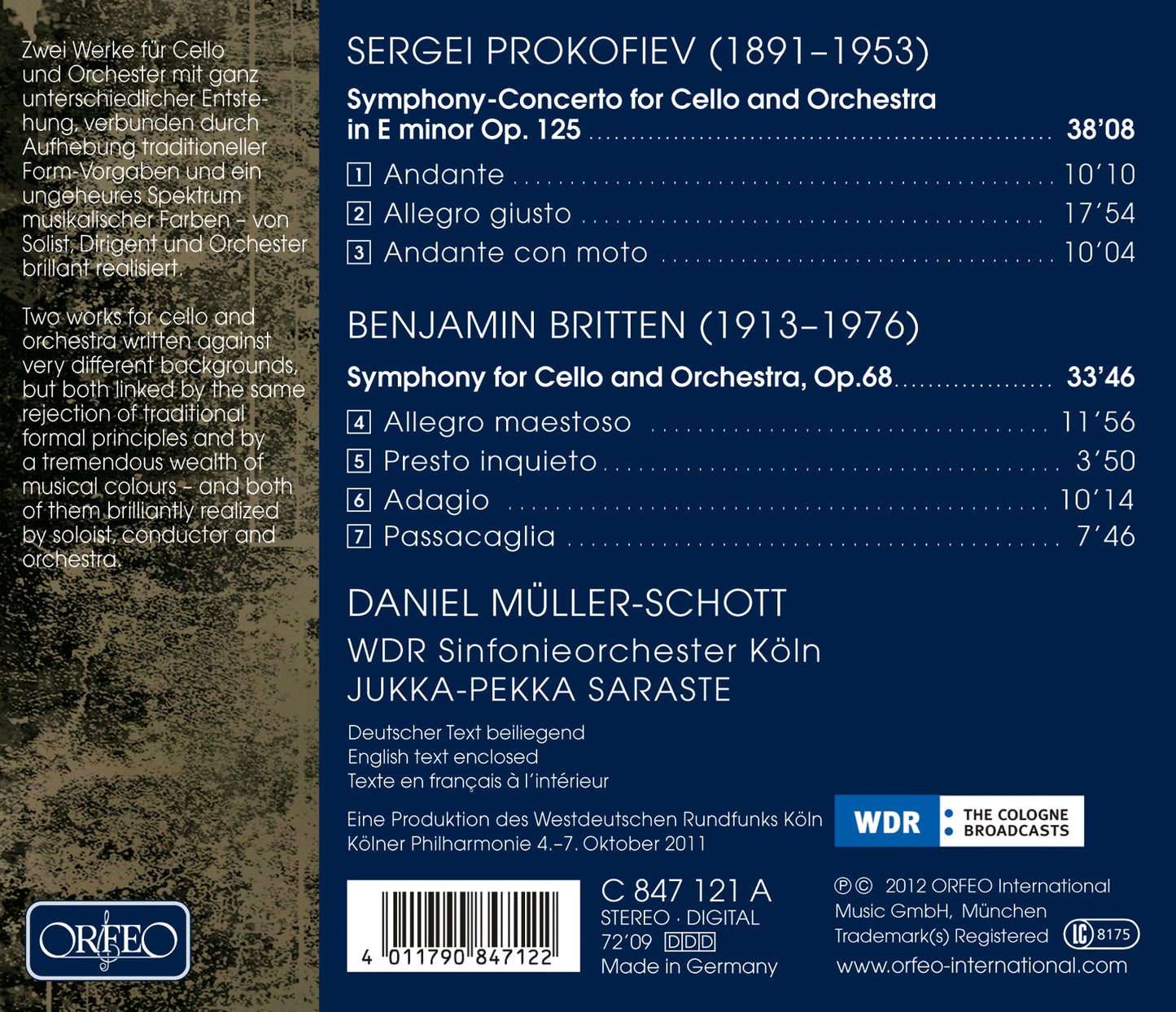 Prokofiev: Symphony concertante - Britten: Symphony for Cell