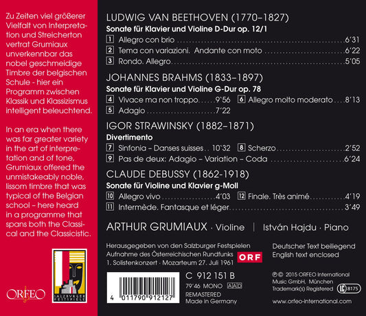 Beethoven, Brahms, Stravinsky & Debussy: Works for Violin &