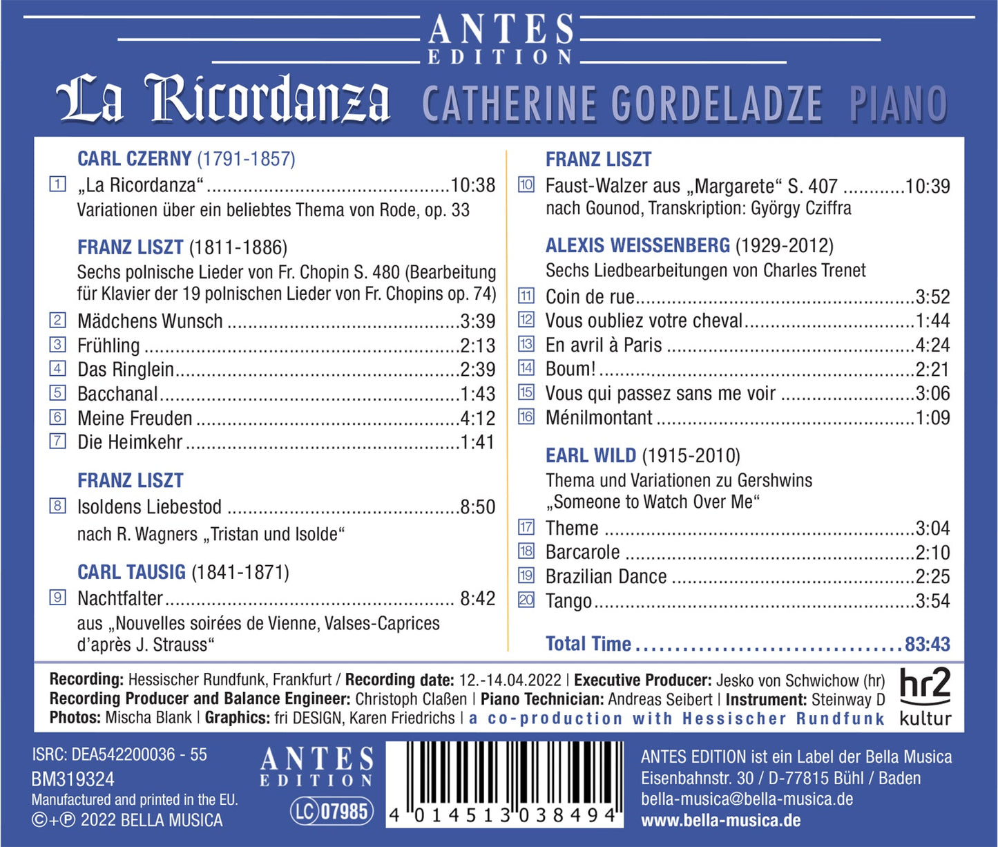 Czerny, Liszt, Tausig, Weissenberg & Wild: La Ricordanza