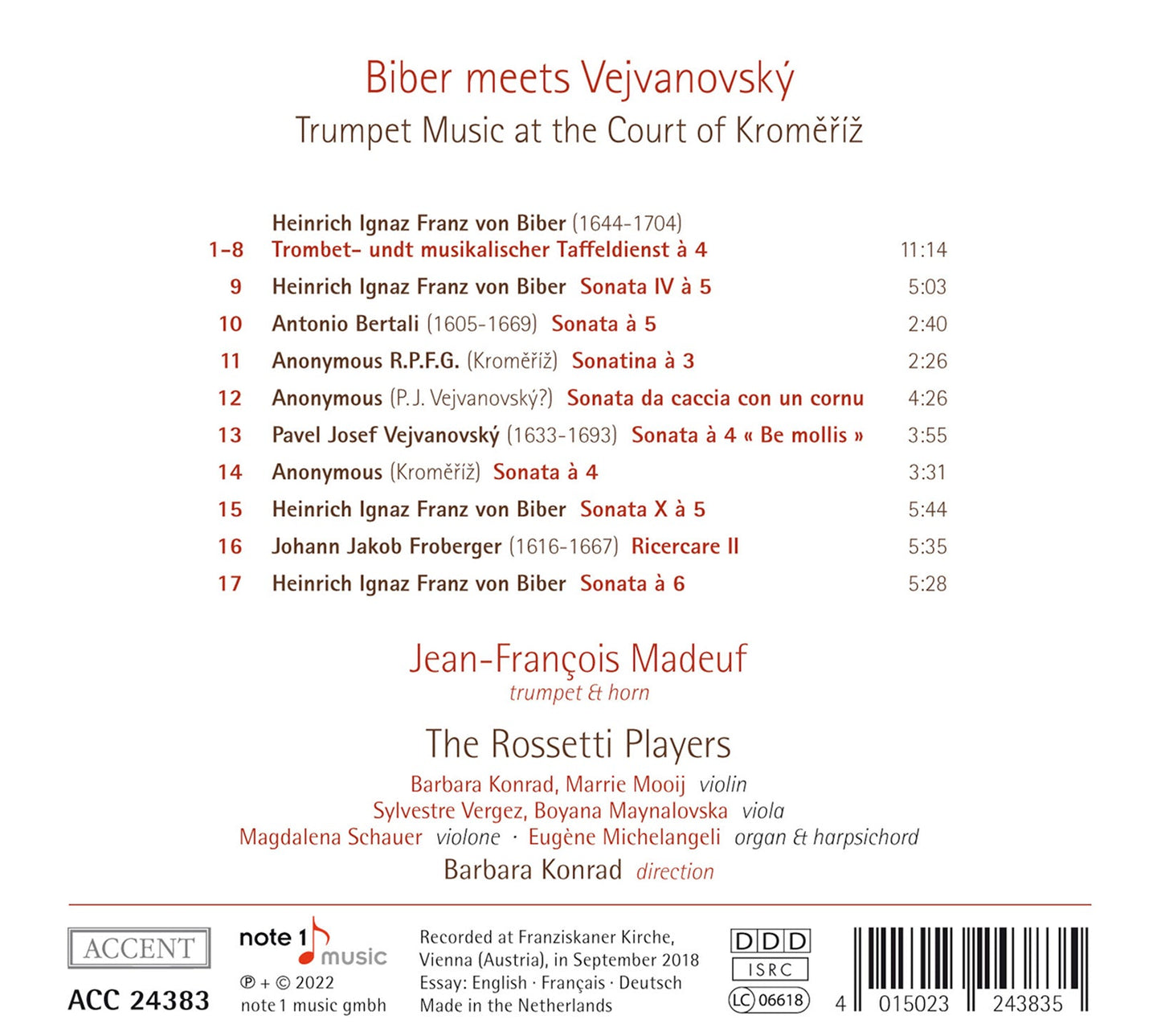 Jean-Francois Madeuf & The Rossetti Players: Biber Meets Vej Jean-Francois Madeuf, The Rossetti Players, Barbara Konrad