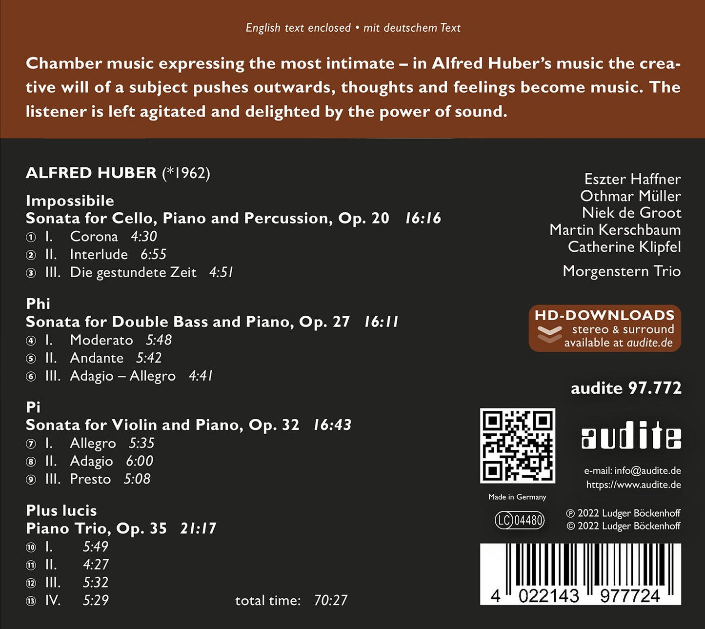 Huber: Chamber Music Othmar Muller, Niek De Groot, Eszter Haffner, Catherine Klipfel, Martin Kerschbaum, Morgenstern Trio