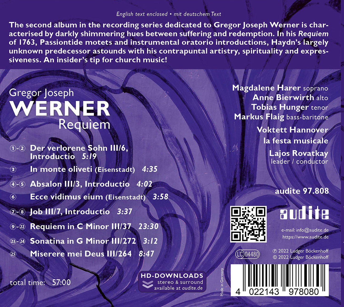 Gregor Joseph Werner, Vol. 2 - Requiem Magdalene Harer, Anne Bierwirth, Tobias Hunger, Markus Flaig, La Festa Musicale, Voktett Hannover, D