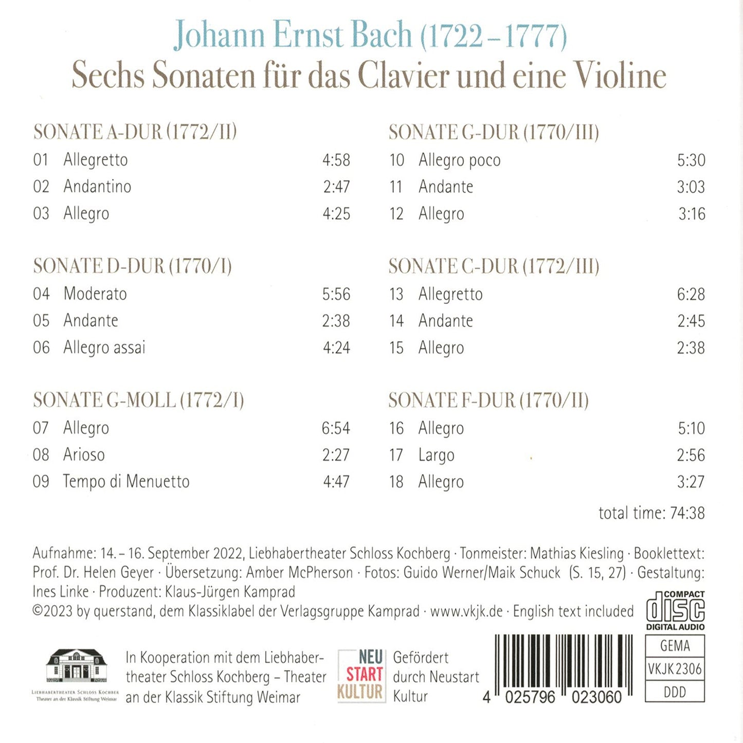 J.E. Bach: Six Sonatas for Violin & Piano