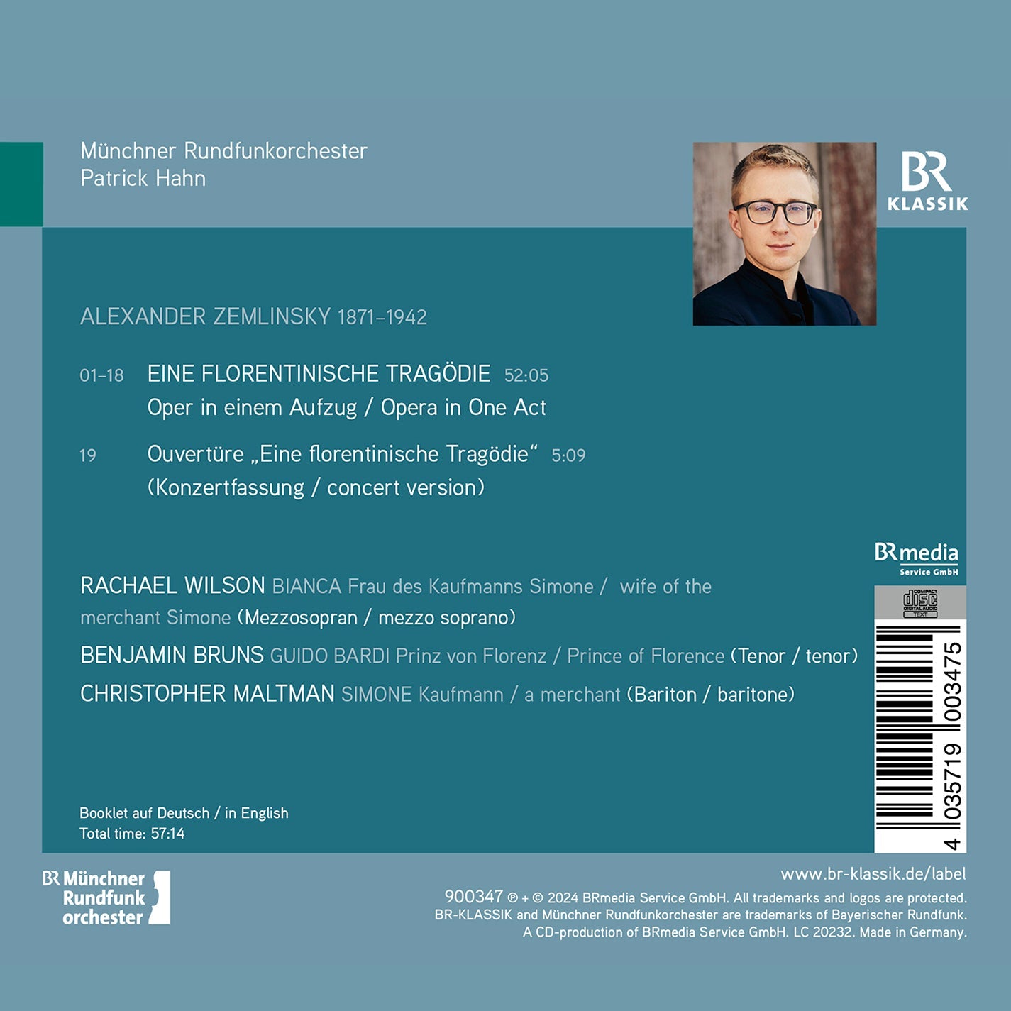 Zemlinsky: A Florentine Tragedy Munchner Rundfunkorchester, Christopher Maltman, Rachael Wilson, Benjamin Bruns