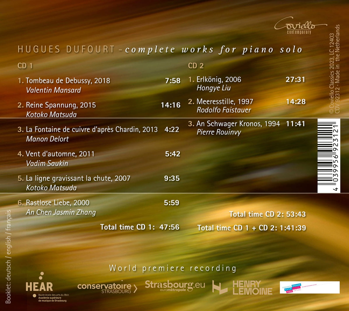 Dufourt: Complete Works for Solo Piano