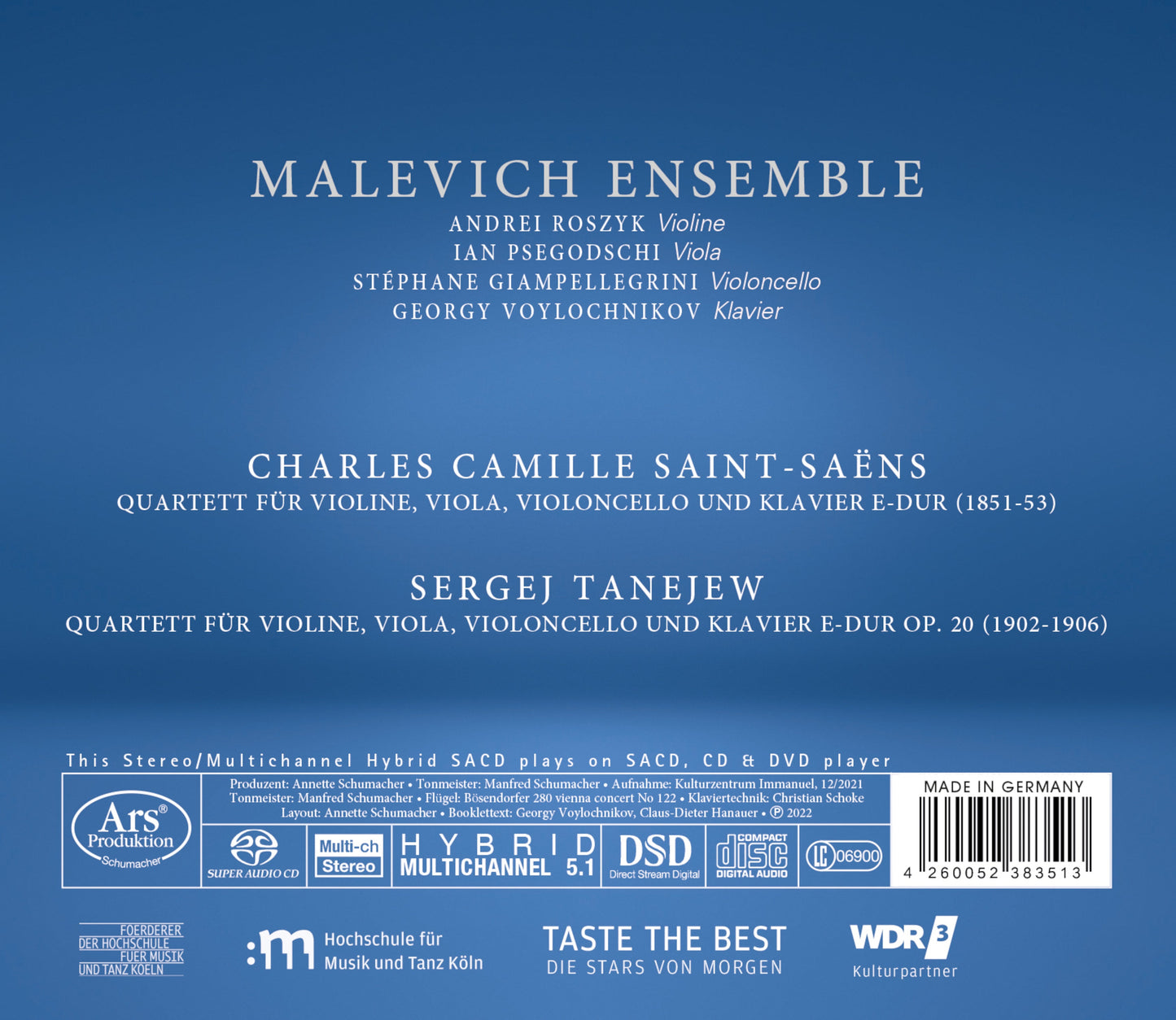 Saint- Saens & Taneyev: Taste The Best Malevich Ensemble, Andrei Roszyk, Ian Psegodschi, Stephane Giampellegrini, Georgy Voylochnikov