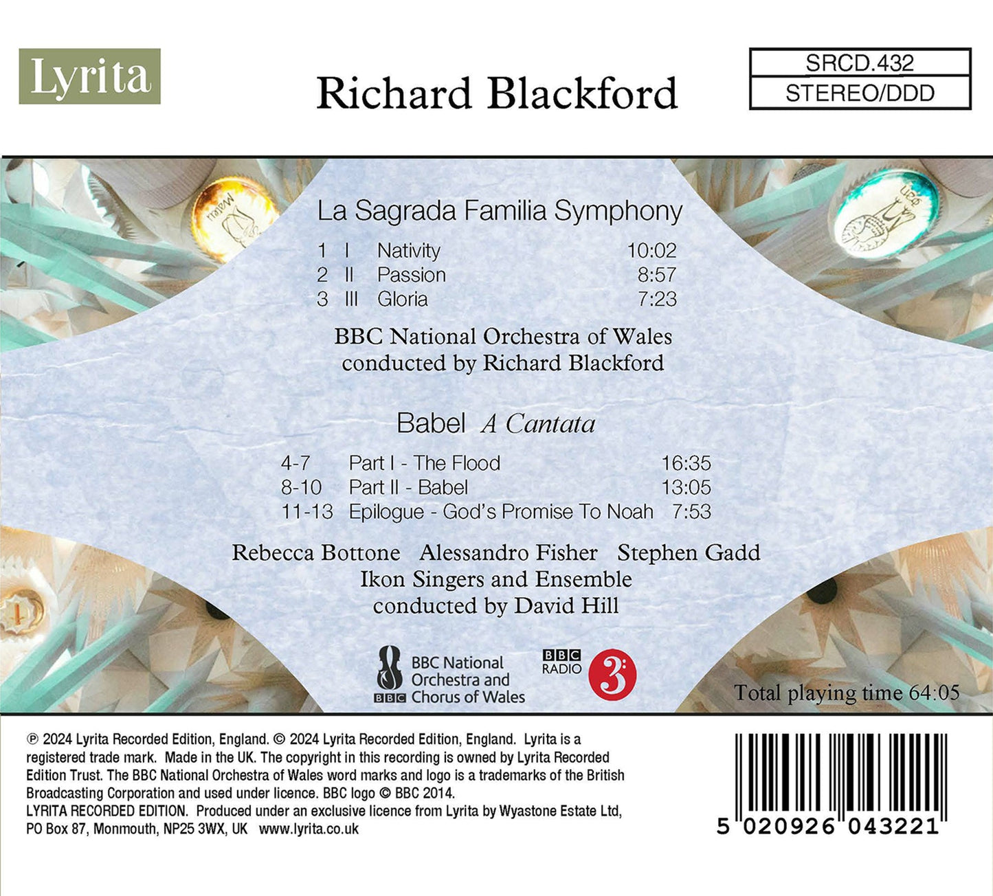 Blackford: La Sagrada Familia Symphony; Babel, A Cantata Bbc National Orchestra Of Wales, Rebecca Bottone, Alesandro Fisher, Stephen Gadd, Ikon Singers & Ens