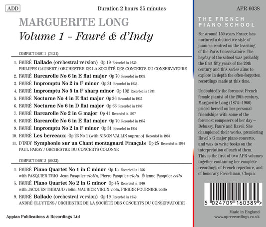 Marguerite Long Plays Faure & D'Indy