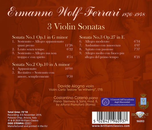 Wolf-Ferrari: 3 Violin Sonatas