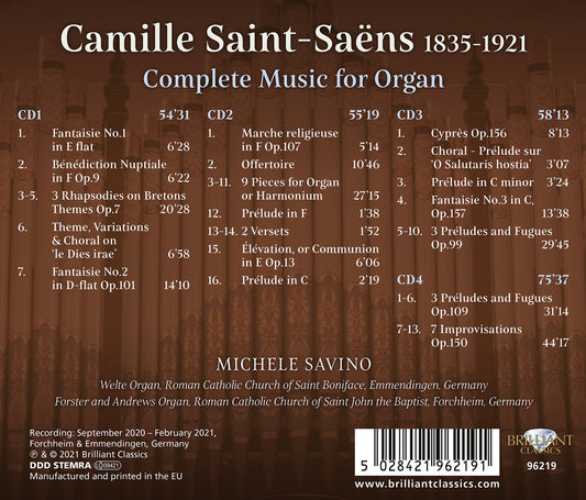 Saint-Saens: Complete Music For Organ Michele Savino