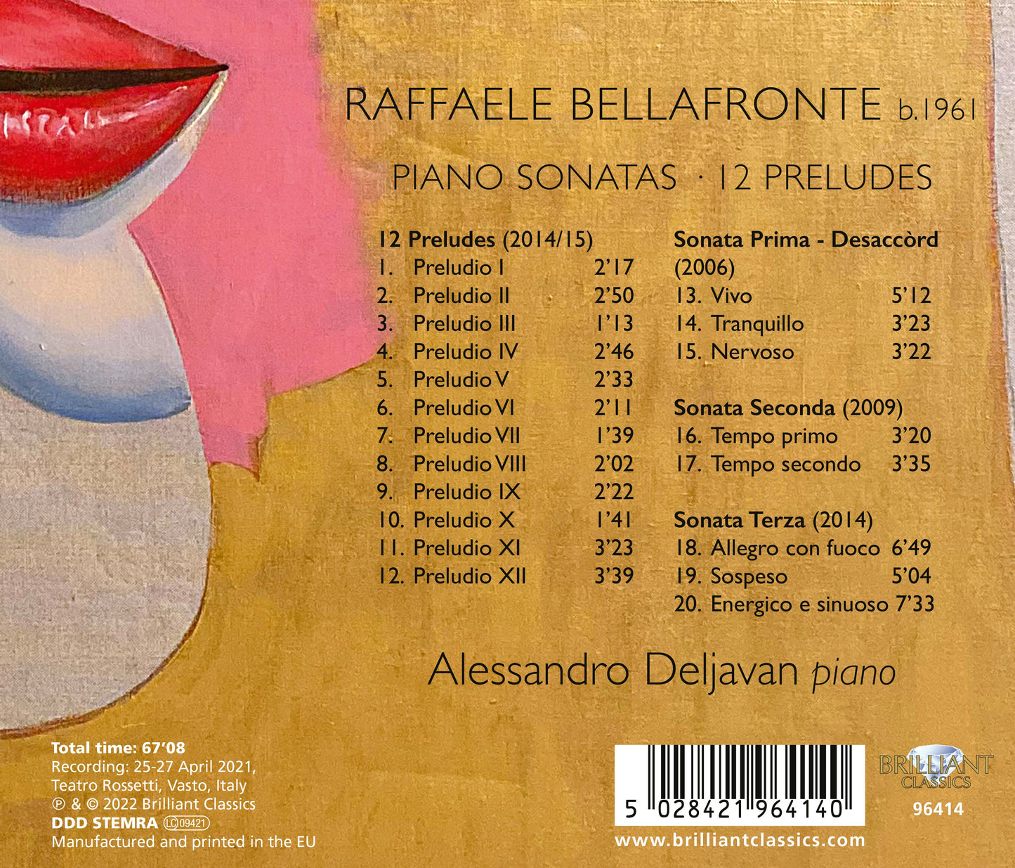 Bellafronte: Piano Sonatas; 12 Preludes