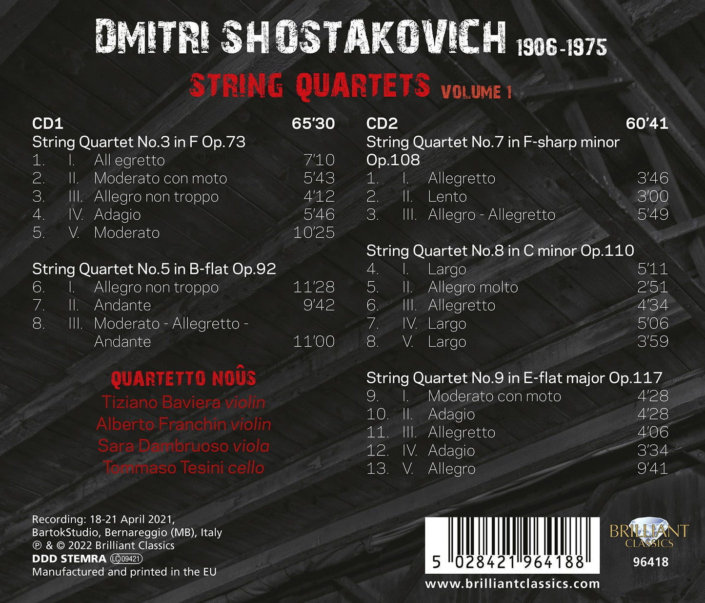 Shostakovich: String Quartets, Vol. 1