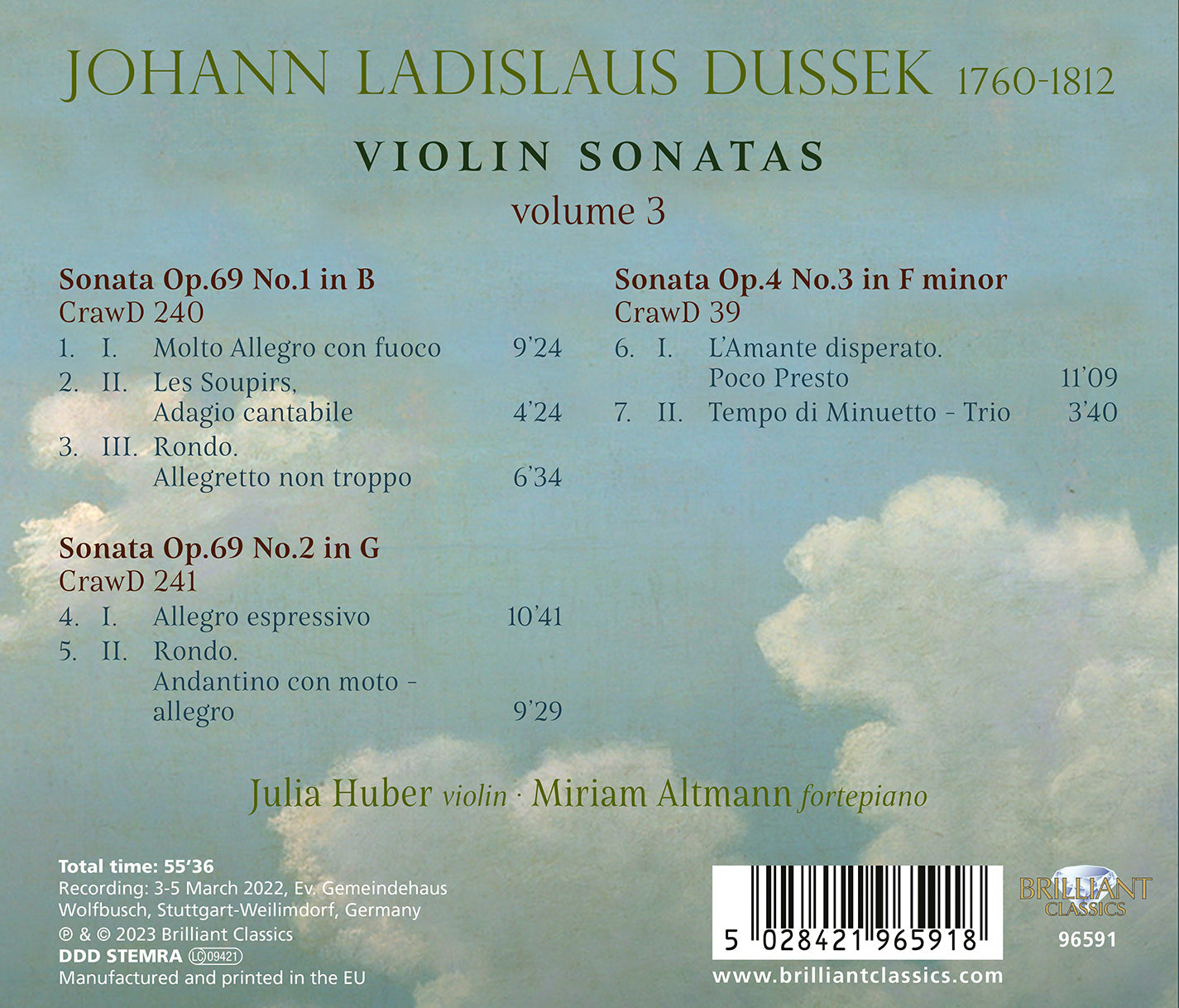 Dussek: Violin Sonatas, Vol. 3