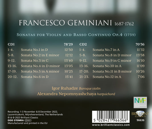 Geminiani: Violin Sonatas, Op. 4  Igor Ruhadze, Alexandra Nepomnyashchaya