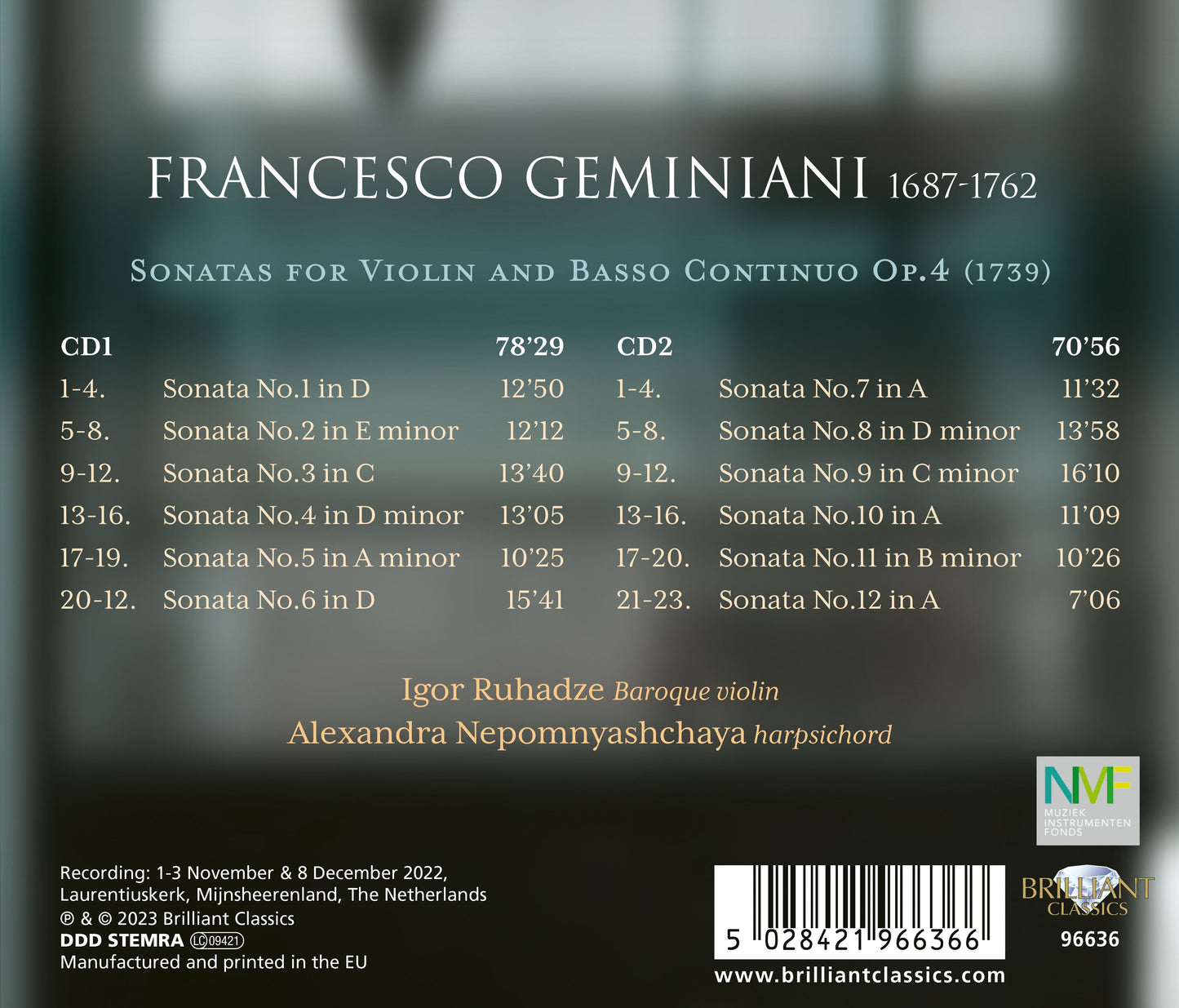 Geminiani: Violin Sonatas, Op. 4 Igor Ruhadze, Alexandra Nepomnyashchaya
