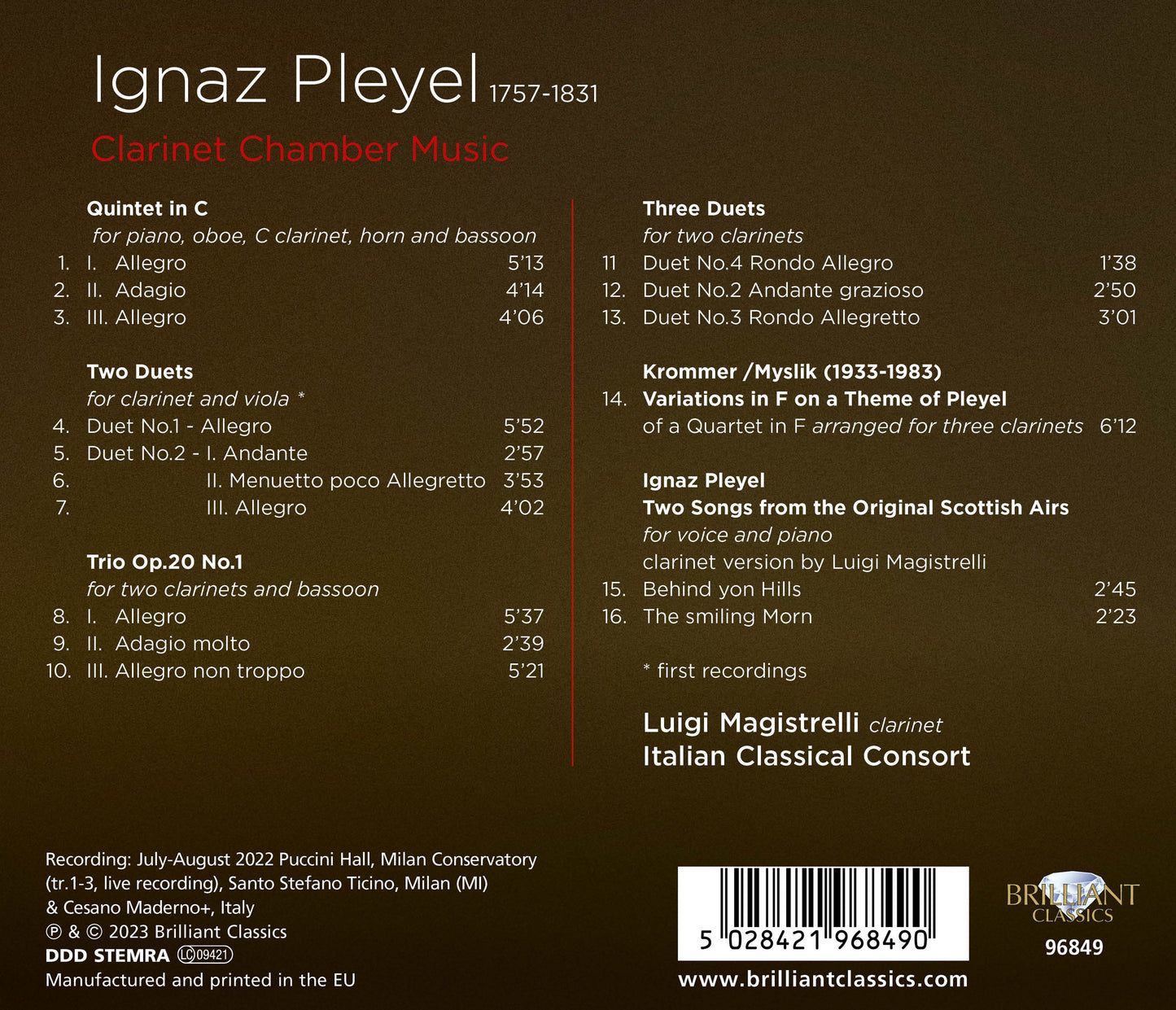 Pleyel: Clarinet Chamber Music