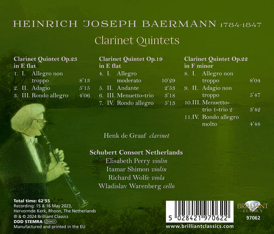 Baermann: Clarinet Quintets Henk De Graaf, Schubert Consort Netherlands, Elisabeth Perry, Itamar Shimon, Richard Wolfe, Wladisla