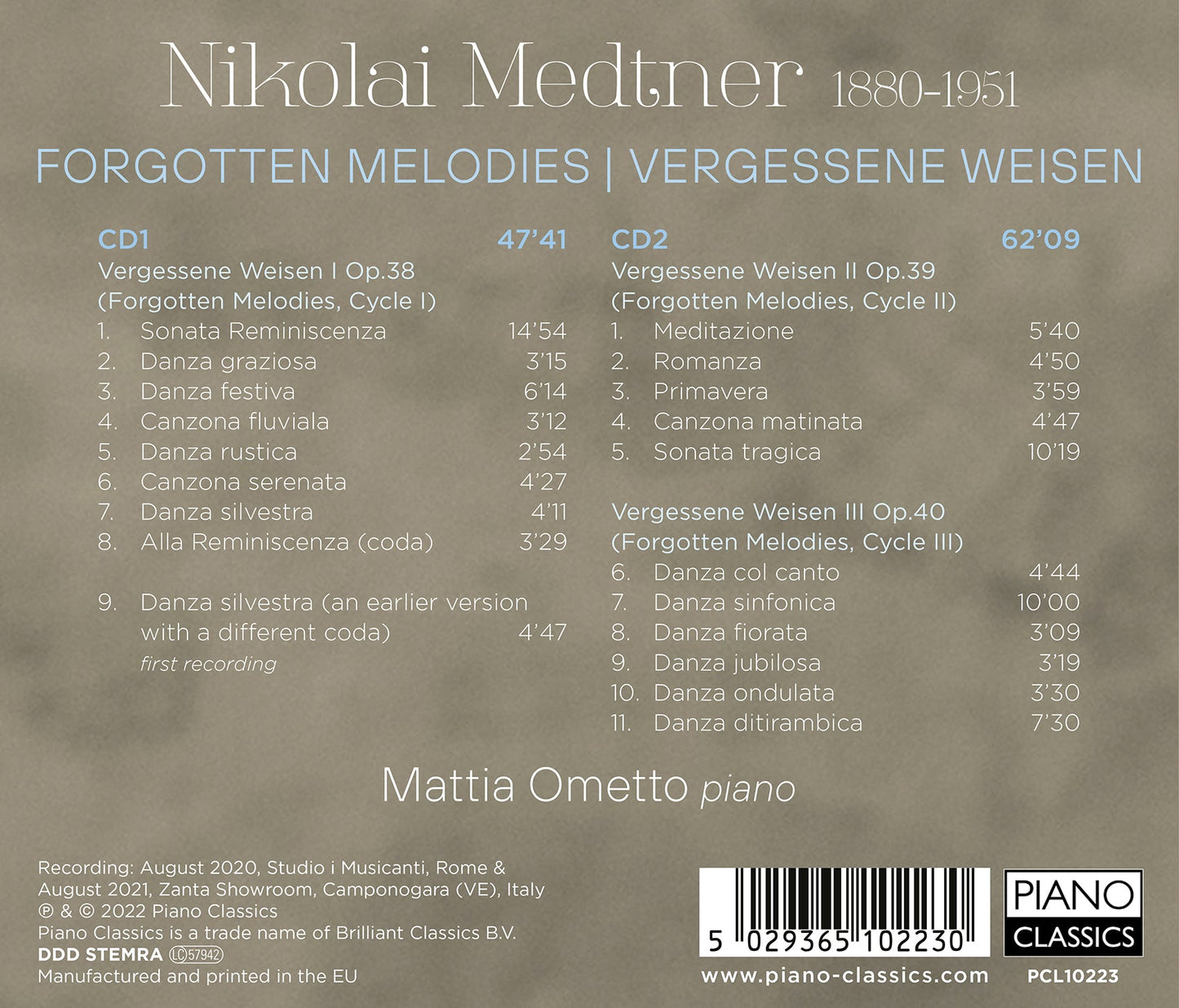 Medtner: Forgotten Melodies/Vergessene Weisen
