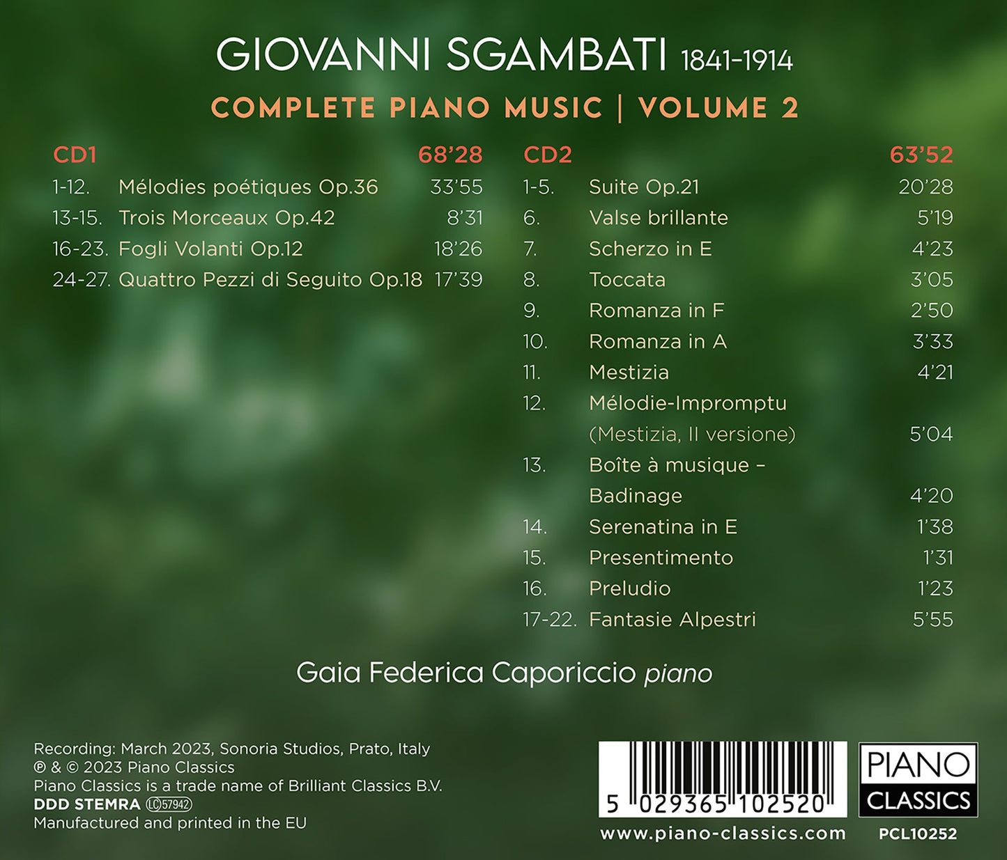 Sgambati: Complete Piano Music, Vol. 2 Gaia Federica Caporiccio