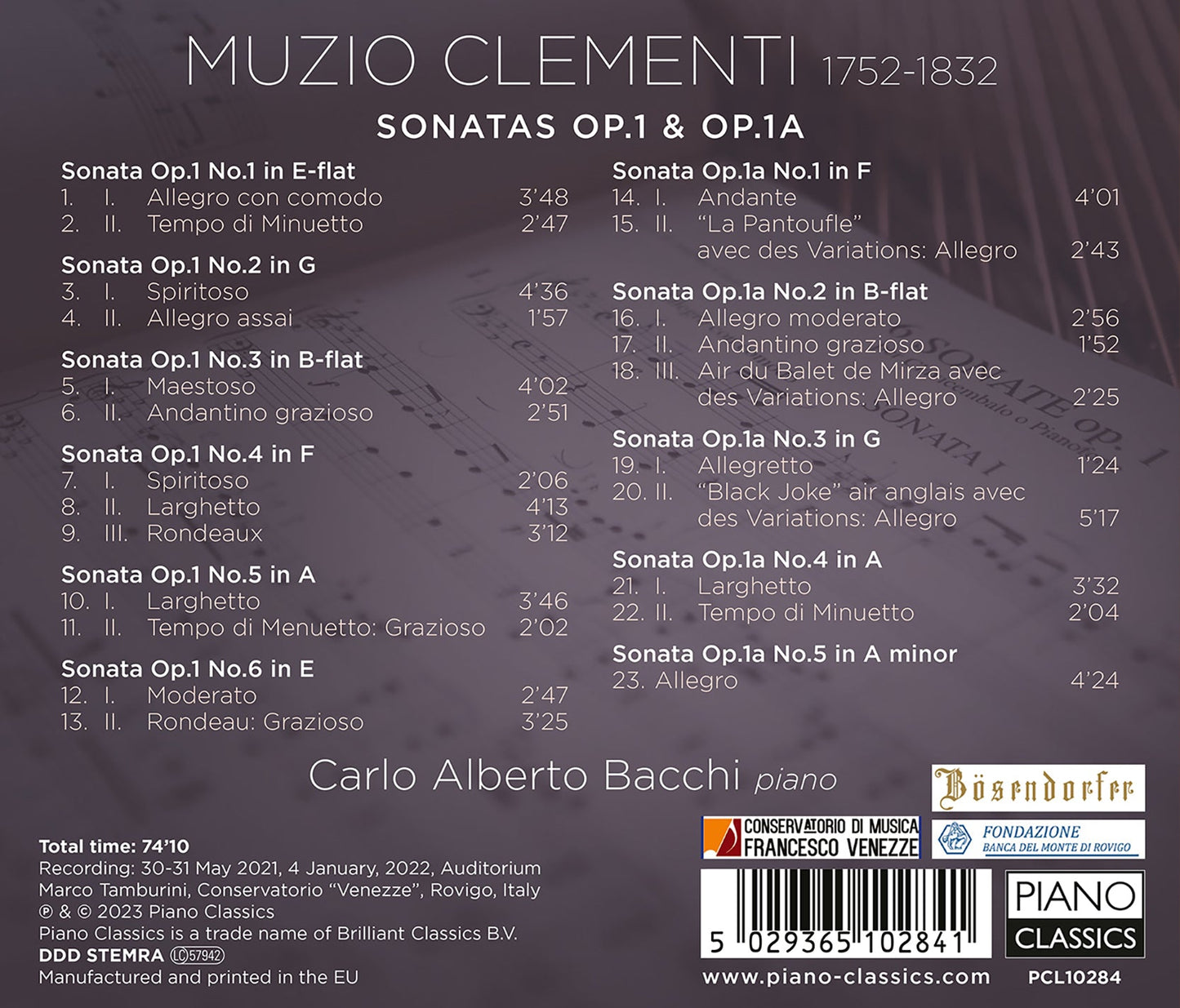 Clementi: Sonatas, Op. 1 & Op. 1A Carlo Alberto Bacchi